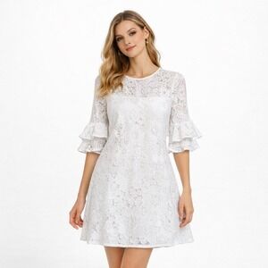 Amanda Uprichard White Floral Lace Tiered Ruffle Bell Sleeve Small NEW